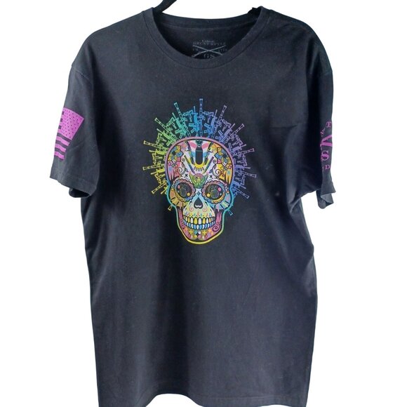 Grunt Style Black Sugar Skull T-Shirt Short Sleeve Cotton Crew Neck Men Size XL - Picture 2 of 9